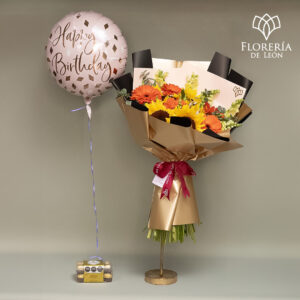Combo ramo girasoles y gerberas + globo cumpleaños + chocolates