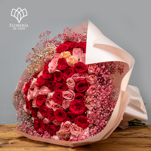 Ramo 150 rosas bicolor con corona - Florería de León