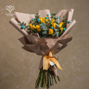 12 Rosas Amarillas con Craspedias