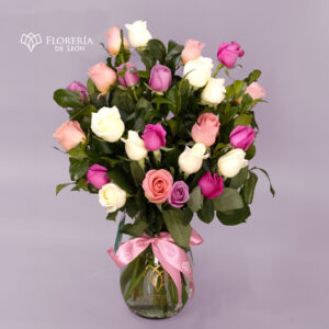 Florero 24 rosas pastel